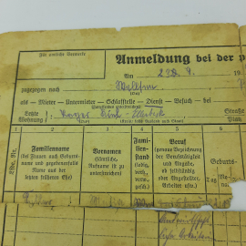 Полицейский формуляр, подписан Марией Феллер,1942г.